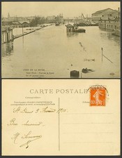 PARIS FLOOD 28 Jan 1910 Old Postcard Saint-Denis, Vue sur le Canal Boats Harbour