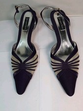 Jacques Vert Purple Damson Satin Sling Back Kitten Heels Shoes size 40