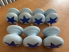 7 X 43mm Wooden Hand Painted Star Knobs  Pull Cupboard Wardrobe Children