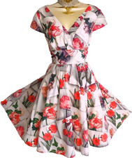 Ted Baker Bequii Rose Vintage Postcard 50’s Fit Flare Dress Size 14 (Ted Size 4)