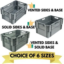 Standard Plastic Euro Storage Box Boxes Choice Of 6 Sizes Vented or Solid Sides