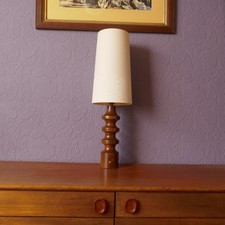 Vintage 1960s Teak Hooped Table Lamp and Shade. Mid Century Modernist