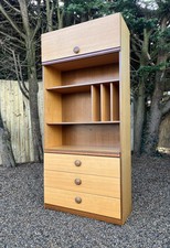 Avalon Teak Effect Room Divider Vintage Tall Record Cabinet Cupboard Bookcase