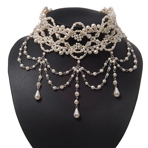 Cream gothic costume choker - gothic,