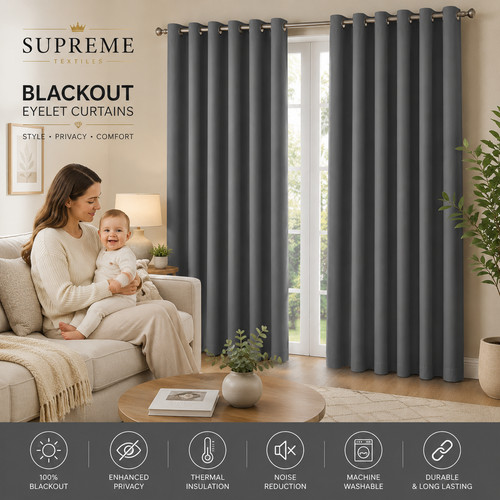 Blackout eyelet plain curtains - eyelet,