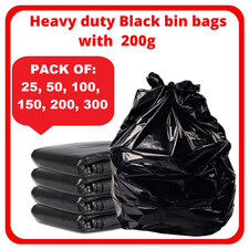 EXTRA STRONG BLACK HEAVY DUTY BIN LINERS BAGS RUBBISH WASTE REFUSE SACKS 200G UK
