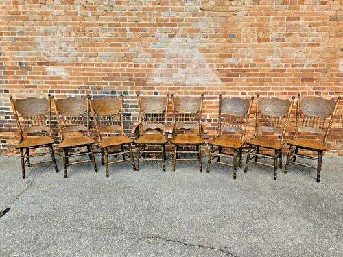 Vintage solid oak pressed back - pressed,