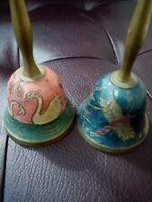 Vintage brass enamelled hand bell set of two 