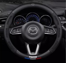 15" PU Leather Carbon fiber Round Steering Wheel Cover Black For 1967-2025 Mazda