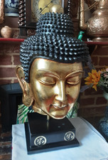 Impressive large Vintage Buddha head on stand wood & papier-mache 1940s