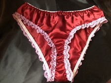Mens Sissy wine thong Panties With pink Laces Around Legs Waist 36” Custom Made