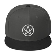 White Wiccan Witchcraft Pentagram Embroidered Flat Bill Cap Snapback Hat