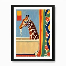 Giraffe In Bath 3 Art Print