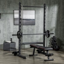 Adjustable Squat Rack with Pull-Up Bar and Barbell Bar for Home Gym