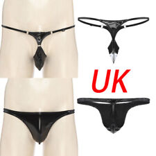 UK Mens Shiny Metallic PVC Leather Bulge Pouch G-Strings Thong Briefs Underpants