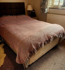 Vintage double reversible Welsh Waffle Blanket; turquoise/pink