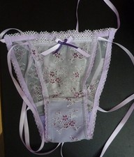 SIZE 8~10 LOVELY LILAC ALLOVER LACE  TANGA TIE-SIDE KNICKERS, BRIEFS, PANTIES.