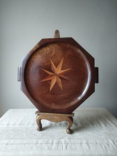 Vintage Inlaid Wooden Tray Sunburst  Design Art Deco Serving Tray Display Plate