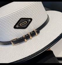 Women's White Straw Boater Hat