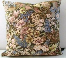 Liberty Cottage Garden Vintage Cotton & Blue Velvet Fabric Retro Cushion Cover 