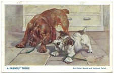 A Friendly Tussle by Mabel Gear Red Cocker Spaniel & Sealyham Terrier - Salmon