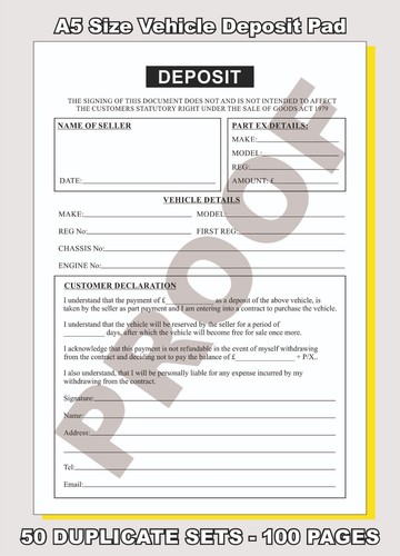 Vehicle deposit invoice - deposit,