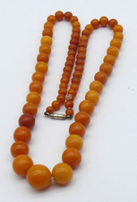 VINTAGE ART DECO BUTTERSCOTCH AMBER ROUND BEAD NECKLACE 30 g 56 cm