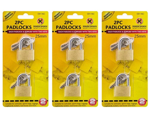 25mm mini brass padlocks - 6x,