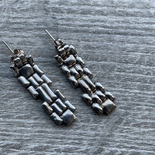 925 Sterling Silver Long Link Stud Earrings 3cm Long unusual 