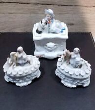 Three Antique German Fairings Ceramic Trinket Boxes