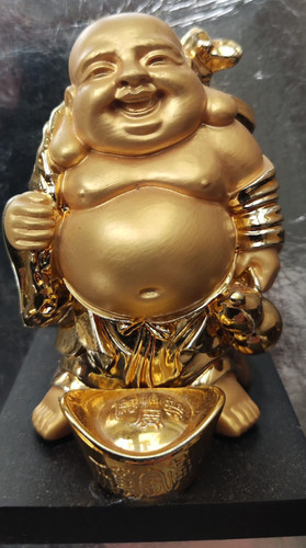 Golden laughing buddha statue - statue,