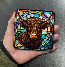Stunning Scottish Highland Cow Stained Glass Effect Square Coaster Coffee Gift