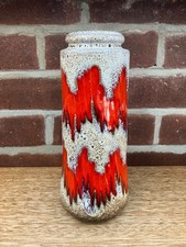 Retro German Vase Scheurich Lora Red Zig Zag Ht 26 cm