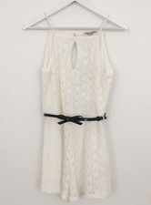 Ariana Lipsy Women's Playsuit Size 8 White Belted Lace Strap Keyhole Zip New F1