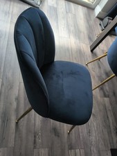 Set of 4 Soft Velvet Navy Blue Gold Effect Leg Diner Chairs 