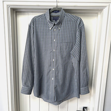 Saville Row Shirt Men's Neck 16.5 Blue Check Wrinkle Free Broadcloth Long Sleeve