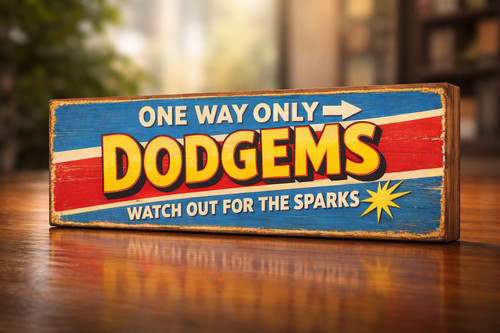 Dodgems wood funfair sign - wood,