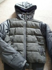 Superdry Double Black Label Tweed puffer hooded jacket coat Size Small NEW