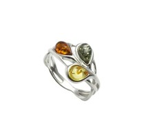 NATURAL BALTIC AMBER STERLING SILVER 925 Gemstone RING Multicolour & Box
