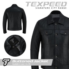 Mens Leather Casual Buttoned Jacket Soft Motorcycle Genuine Biker Style Fit