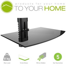 Black Single One Floating Glass Shelf Wall Mount Bracket Stand DVD Sky Console