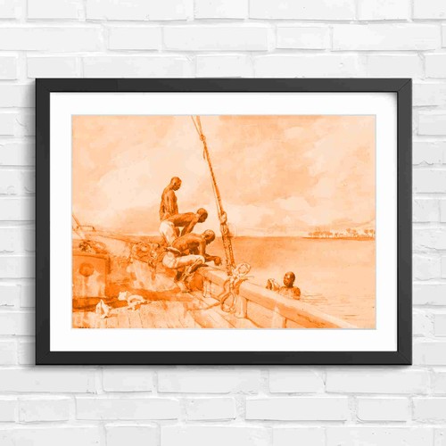 Seamen diving from boat - seamen,