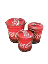 Retro Metal Storage Drum Stool Bar Man Cave Seat Container Set of 3 Coca Cola