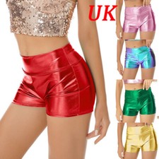 UK Women Leather Shorts Metallic Dance Shorts High Waist Pants Hotpants Short