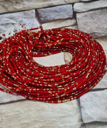 Red and gold waist beads - red,