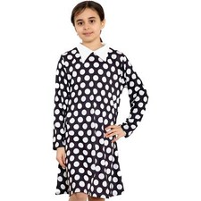Girls Polka Dot Black Swing Dress Peter Pan Collar Camo Print Skater Dresses