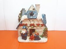 Santa's Grotto Christmas Tea Light Candle Holder Snowy Cottage With Family - VGC