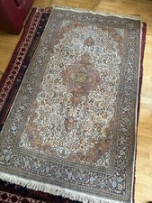 Vintage Kashmir Hand Knotted In 1980Silk Rug . In Good Condition .