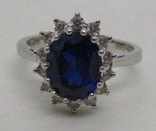 Sterling silver & sapphire vintage Art Deco antique ring - size P 1/2