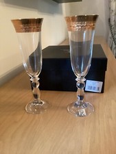 Rockingham Crystal Savoy Flute Glasses Set of 2 Gold / Bronze coloured boxed